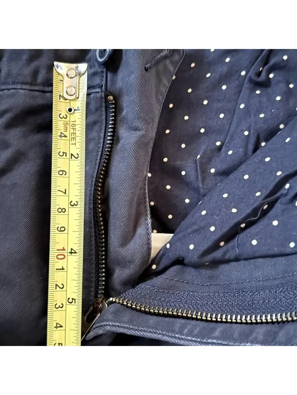 Vintage J. Crew 770 Khaki Chino pant navy w polka dots flannel lining  34 x 32